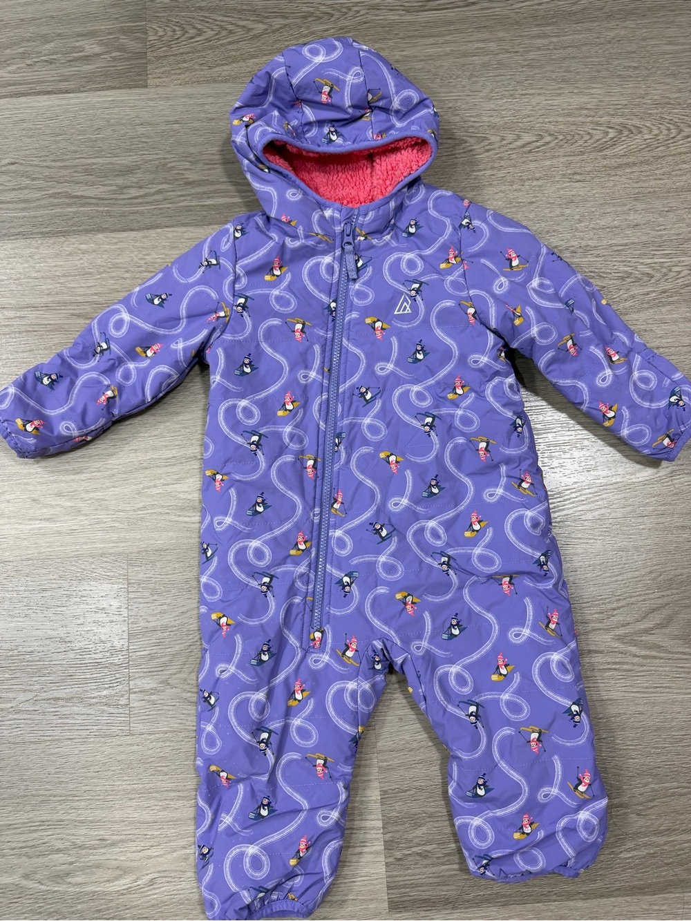 Ripzone Toddler Purple Penguin Hooded One-Piece Snowsuit